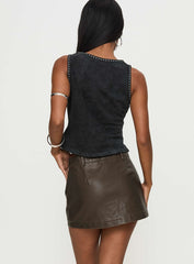 Traverse Faux Leather Mini Skirt Washed Brown