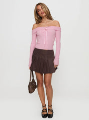 Nighttime Off Shoulder Knit Top Pink