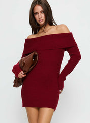 Noriko Long Sleeve Knit Mini Dress Burgundy