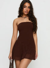 Hadlea Strapless Asymmetrical Mini Dress Brown