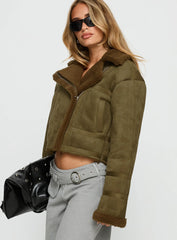 Swooning Cropped Faux Suede Jacket Green