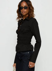 Liesel Shirred Long Sleeve Top Black
