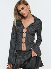 Saraya Long Sleeve Ring Top Grey Pinstripe