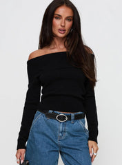 One For Me Off The Shoulder Long Sleeve Sweater Black