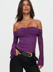 Wisterea Off Shoulder Long Sleeve Top Plum