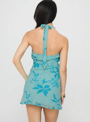 Yasira Halter Mini Dress Blue Floral
