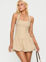 Gigli Bubble Hem Mini Dress Beige