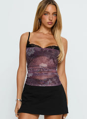 Worldly Mesh Bra Layered Corset Top Purple