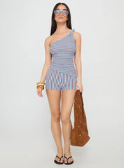 Zoraya One Shoulder Set Blue Stripe