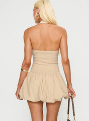Gigli Bubble Hem Mini Dress Beige