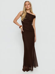 Krystyna Off Shoulder Ruched Maxi Dress Chocolate