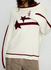 Star Track Graphic Jumper Cream / Red