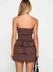 Sunkiss Frill Mini Dress Brown Polka