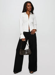 By The Phone Long Sleeve Collared Top White