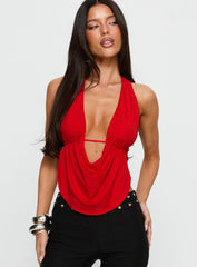 Tamsyn Plunge Halter Top Red