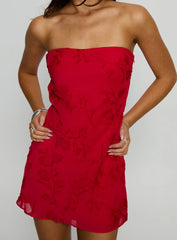 Edge Of Love Strapless Mini Dress Red Burnout
