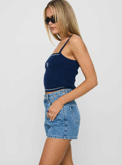 Tropicana Denim Eyelet Detail Shorts Mid Blue
