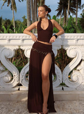 Spirita Beaded Sarong Maxi Skirt Brown