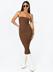 Paige Strapless Midi Dress Brown