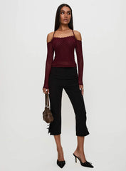 On My Side Off Shoulder Tie Neck Top Burgundy