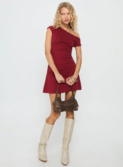 Prestige One Shoulder Mini Dress Burgundy