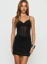 Keyara Drape Ruched Mini Dress Black
