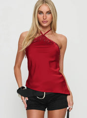 Rhody Bead Detail Arrowneck Top Wine