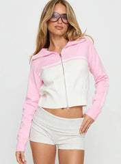 Take The Lead Zip Through Knit Sweater Pink / White