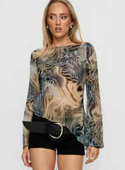 Esmaria Long Sleeve Flared Top Multi Animal
