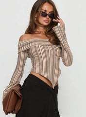 Newbery Off Shoulder Asymmetrical Long Sleeve Top Stripe