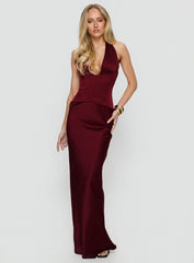 In A Trance Halter Corset Maxi Dress Red