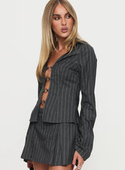 Saraya Long Sleeve Ring Top Grey Pinstripe
