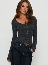Averell Button Front Long Sleeve Top Grey