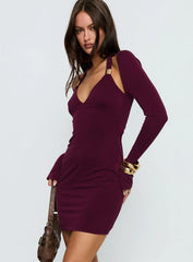 Leviva Long Sleeve Layered Mini Dress Plum