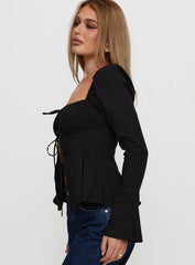 Lilibette Tie Up Long Sleeve Top Black