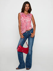 Blame The Rain Cowl Neck Top Pink Paisley