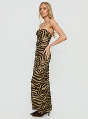 Carlina Halter Keyhole Maxi Dress Dark Zebra