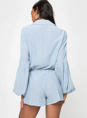 Megz Long Sleeve Romper Blue