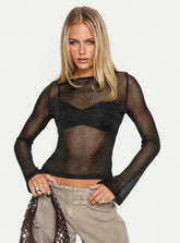 Perfect Mirage Sheer Long Sleeve Top Black