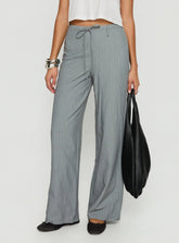 Idolised Tie Waist Pant Grey Pinstripe