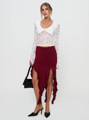 Peachey Asymmetric Ruffle Midi Skirt Burgundy