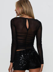 Nelope Ruched Long Sleeve Top Black