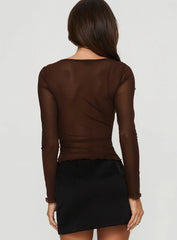 Victoire Long Sleeve Mesh Top Chocolate