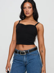 Essentials Ruched Rib Cami Top Black