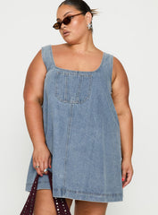 State Of Mind Mini Dress Blue Denim Curve