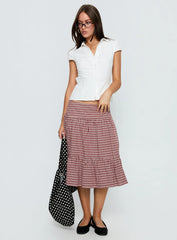Cascades Low Rise Midi Skirt Red Check