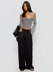 Venicia Belt Detail Suiting Pant Black Pinstripe