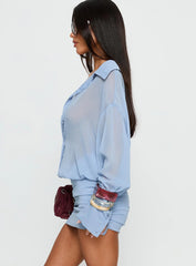 Moonrising Long Sleeve Sheer Blouson Mini Dress Blue