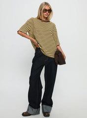Keep Falling Short Sleeve Top Yellow / Brown Stripe