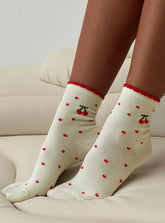 Sweet Cherries Socks Cream / Red